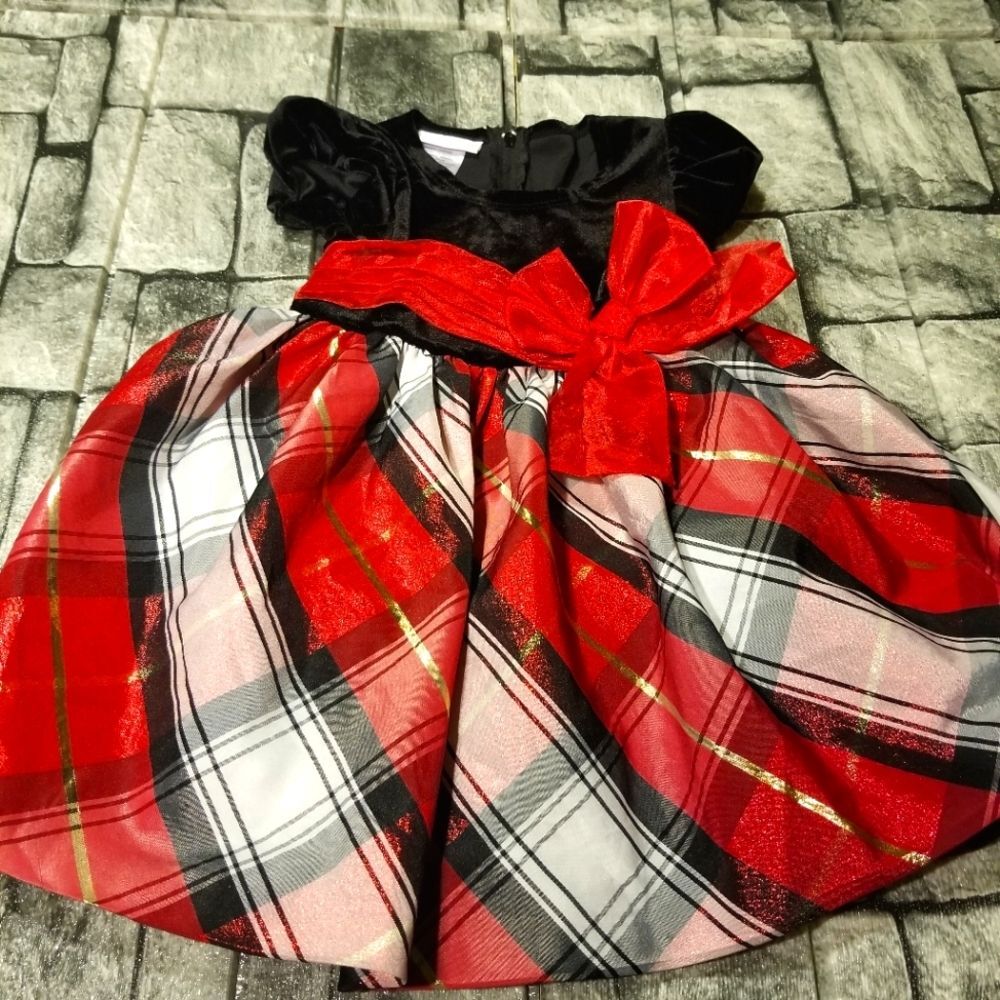 Bonnie Jean Girls Toddler Velevet Satin Dress Black Red Size 2T Red Black White